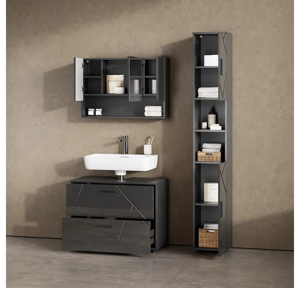 Livinity® Badezimmerspiegelschrank Ronco Anthrazit Hochglanz - Bild 5