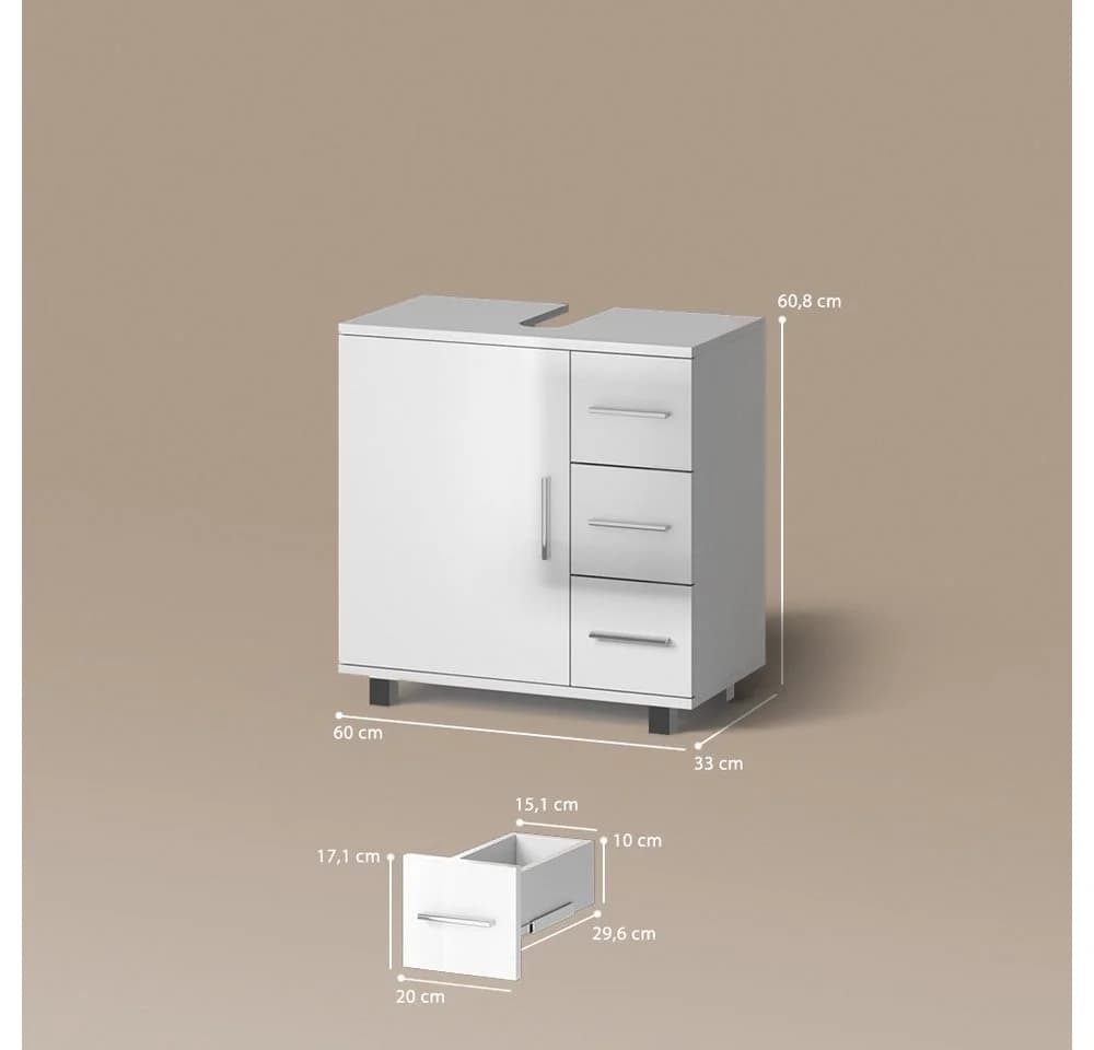 Livinity® Waschbeckenunterschrank Eisak Weiß Hochglanz - Bild 3