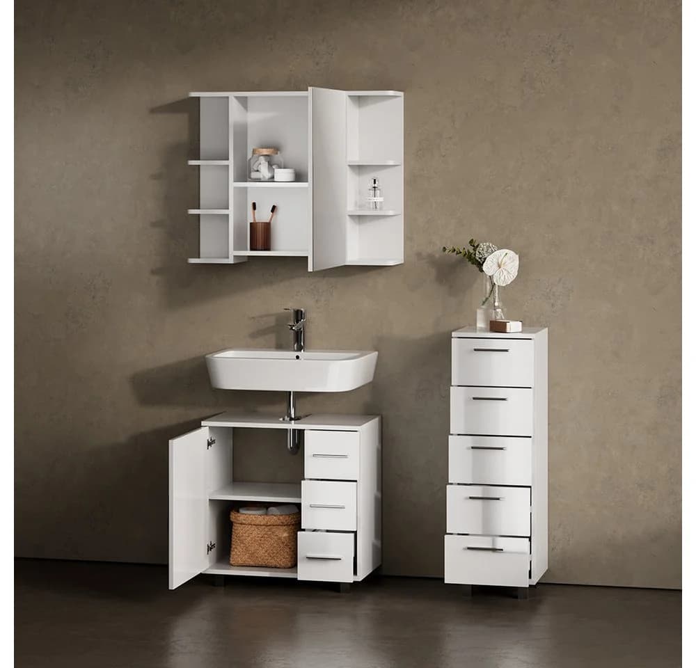 Livinity® Waschbeckenunterschrank Eisak Weiß Hochglanz - Bild 5