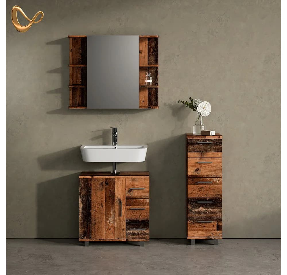 Livinity® Midischrank Eisak Eiche rustikal 5 Schubladen