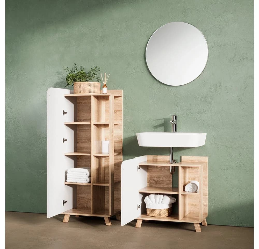 Livinity® Midischrank Marano Sonoma/Weiß mit Tür und offenen Fächern - Bild 5