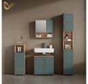 BADMÖBEL-SET Ronco Grün/Goldkraft Eiche 4 Teile mit Hochschrank Bild 1