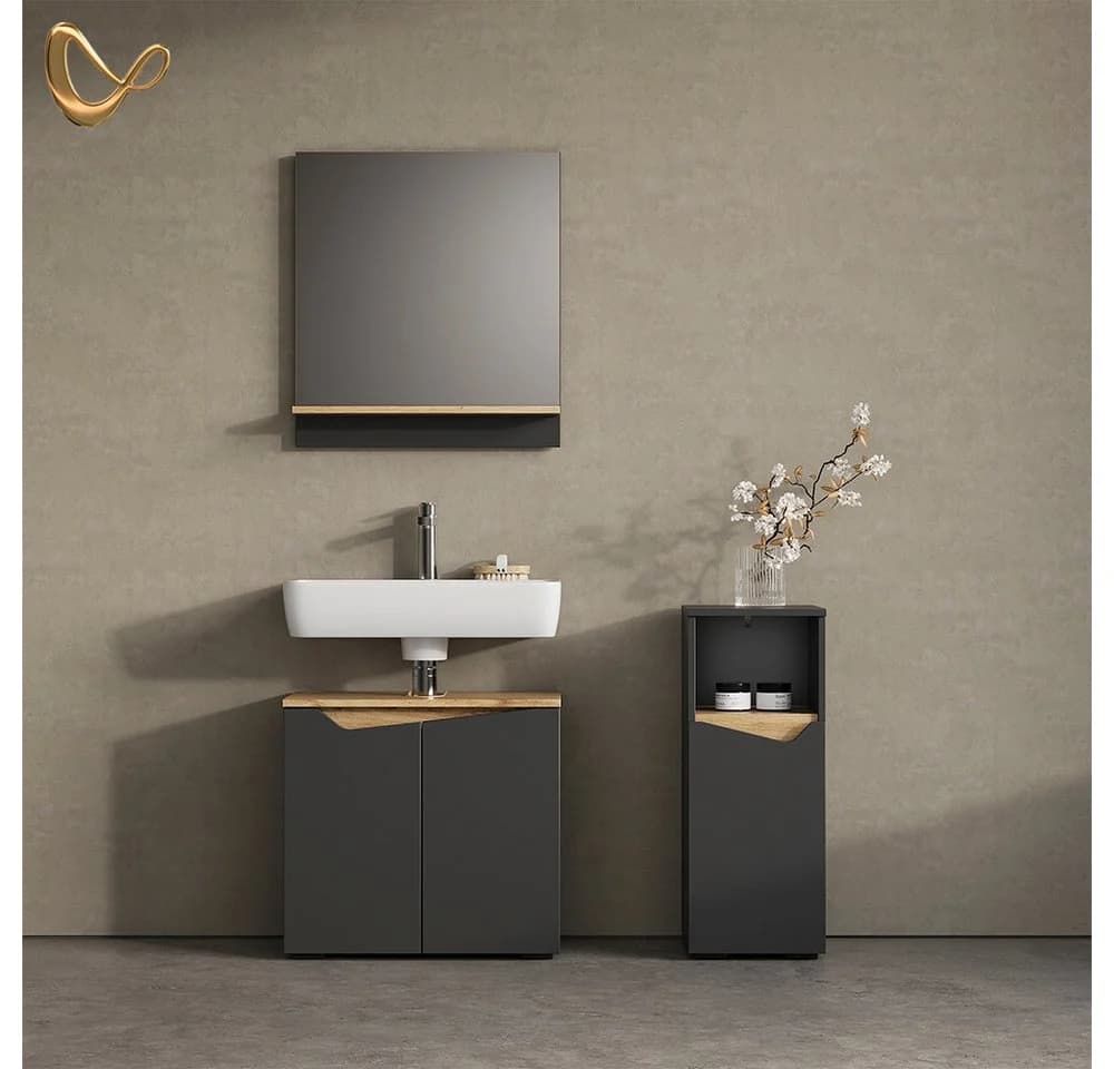 Livinity® Midischrank Timavo Anthrazit mit Tür und offenem Fach