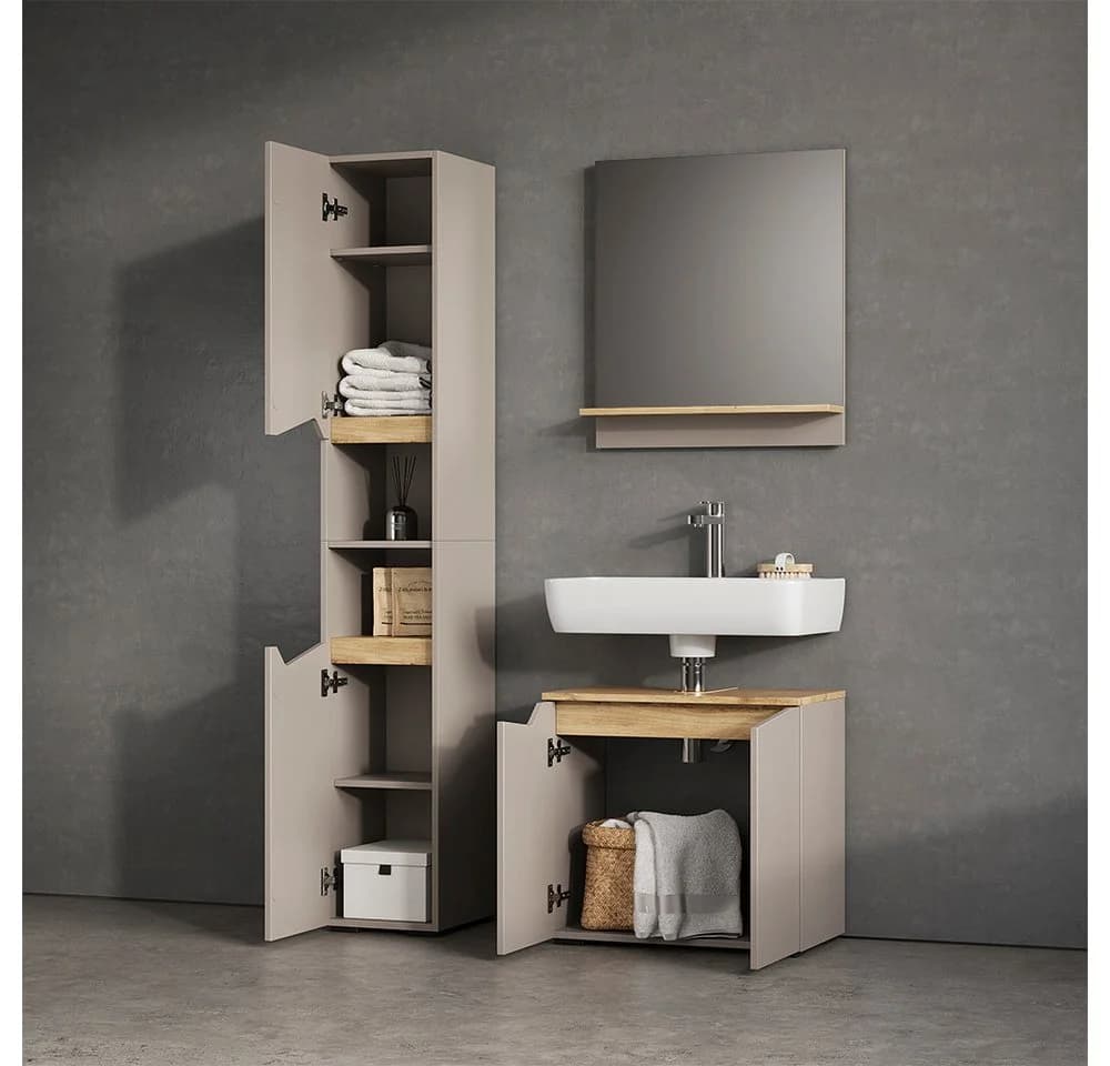 Livinity® Waschbeckenunterschrank Timavo 2 Türen Greige Artisan-Eiche - Bild 5