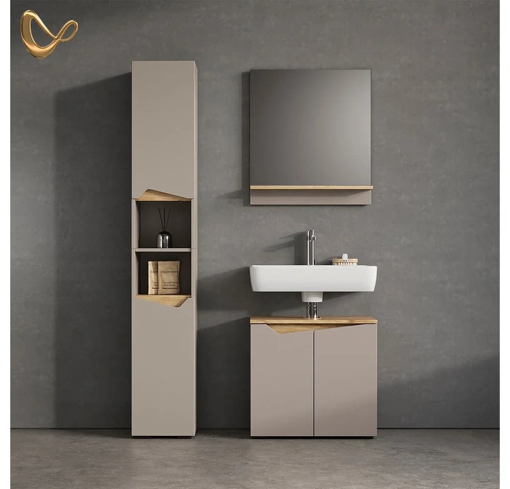 Livinity® Hochschrank Timavo Greige/Grau 30 x 180 cm mit Türen und offenen Fächern - Bild 1