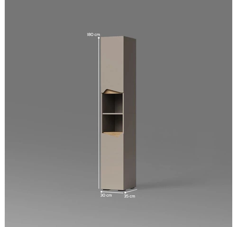 Livinity® Hochschrank Timavo Greige/Grau 30 x 180 cm mit Türen und offenen Fächern - Bild 3