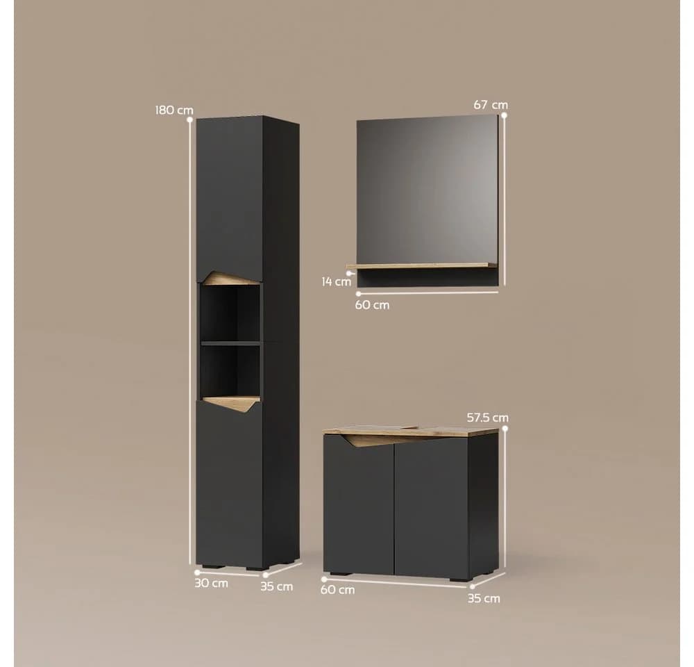 Livinity® Badmöbel-Set Timavo 3-teilig Anthrazit/Artisan-Eiche - Bild 3