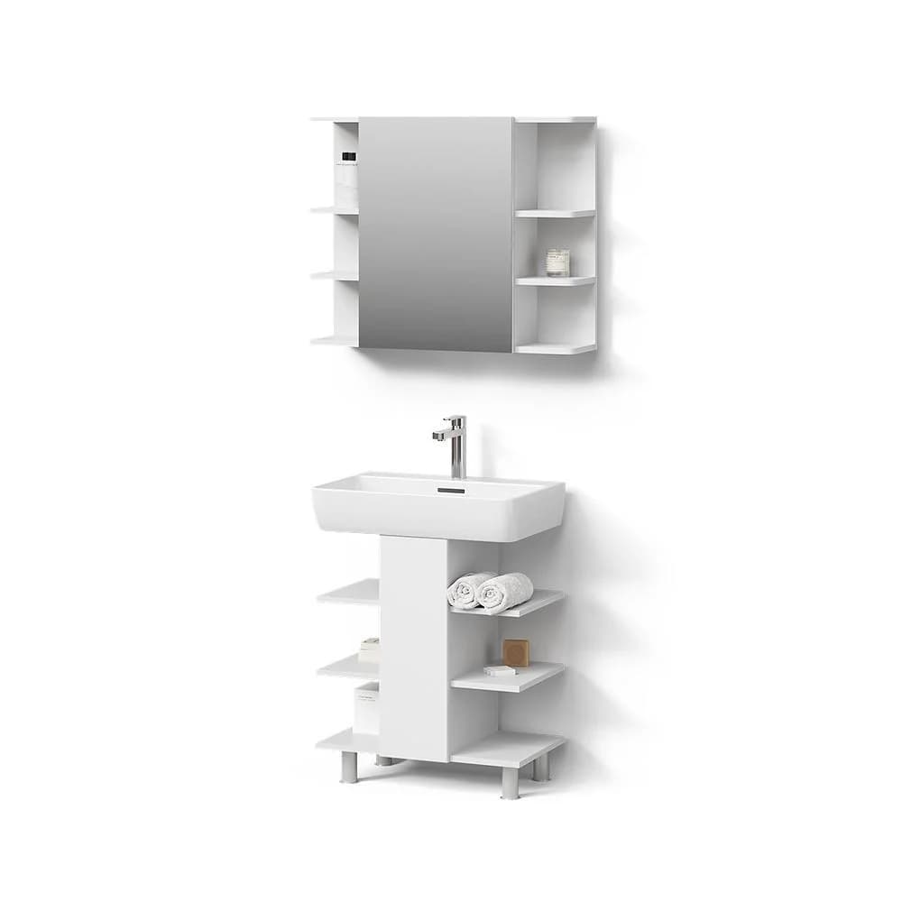 Fucino Badmöbel-Set Weiß 2-teilig mit Spiegel & Unterschrank