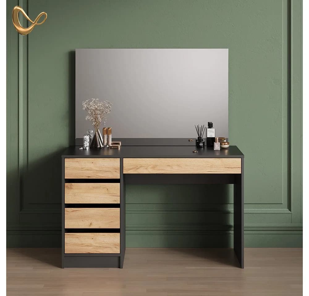 Livinity® Schminktisch Imola Anthrazit/Goldkraft Eiche 120 cm