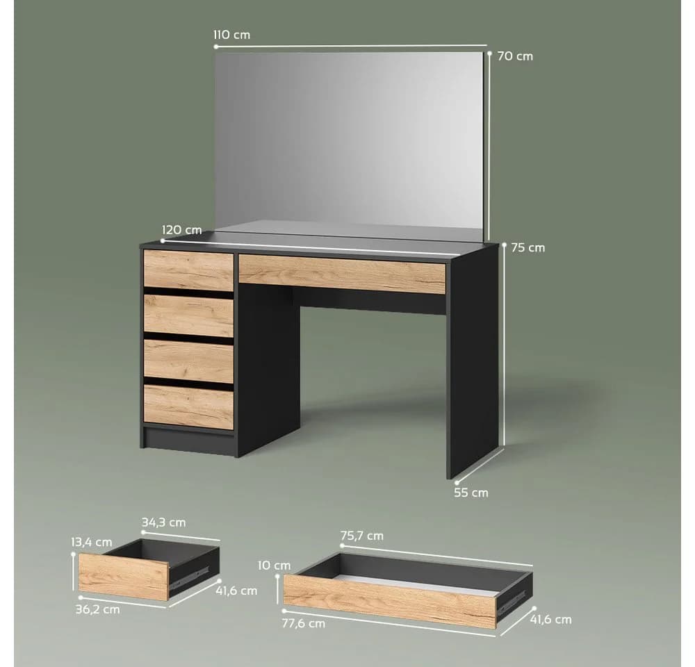 Livinity® Schminktisch Imola Anthrazit/Goldkraft Eiche 120 cm - Bild 3