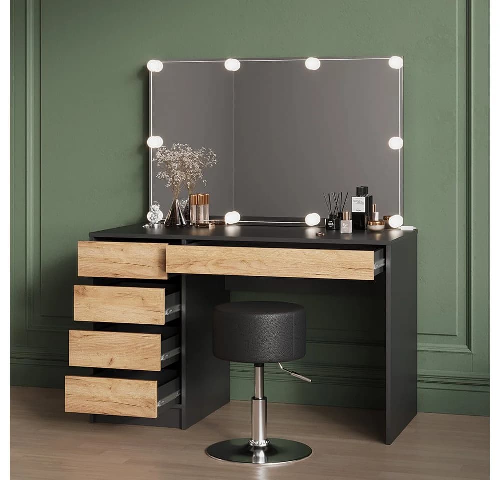 Livinity® Schminktisch Imola Anthrazit/Goldkraft Eiche 120 cm - Bild 5