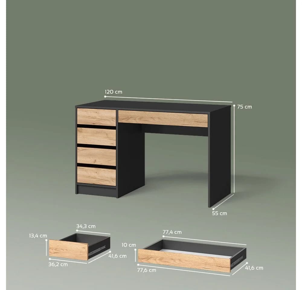 Livinity® Schminktisch Imola Anthrazit/Goldkraft Eiche ohne Spiegel - Bild 3