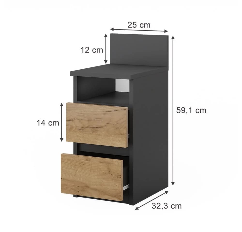 Vicco Nachtschrank Monty Anthrazit/Goldkraft Eiche mit 2 Schubladen - Bild 3