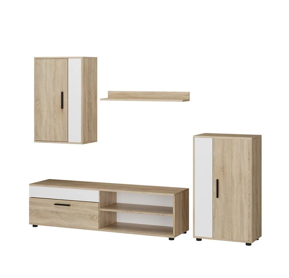 Vicco Wohnwand Berno, Sonoma/Weiß, Set, 4 Teile