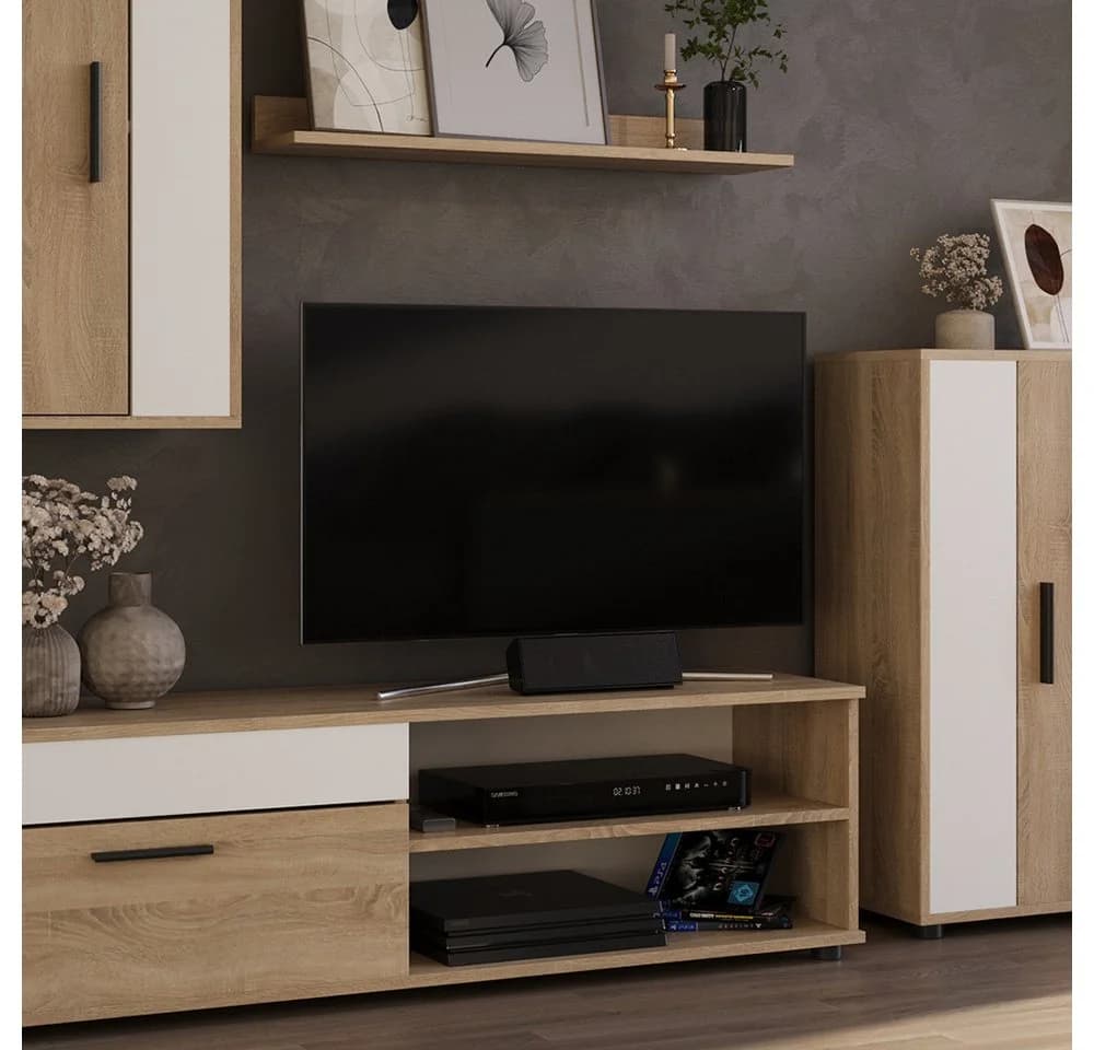 Vicco Wohnwand Berno, Sonoma/Weiß, Set, 4 Teile - Bild 5
