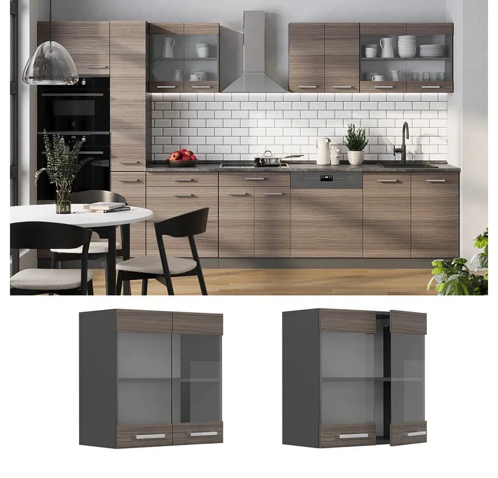 Vicco Glashängeschrank R-Line Edelgrau Anthrazit 60 cm