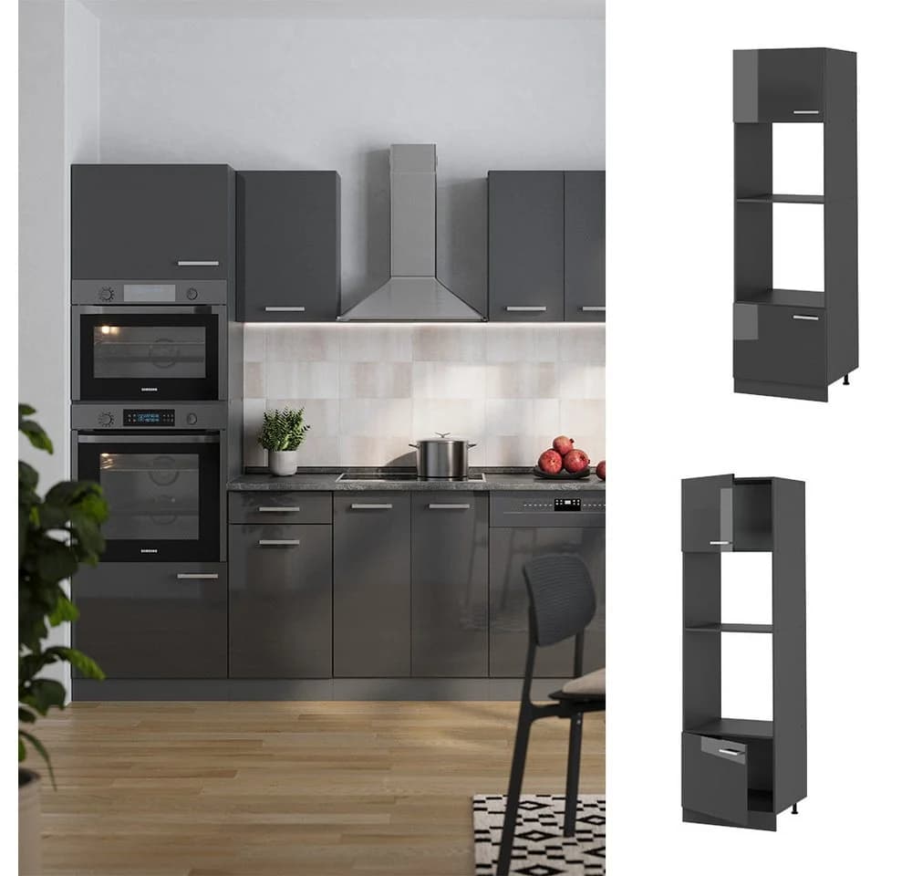 Vicco Mikrowellenumbauschrank R-Line Anthrazit Hochglanz