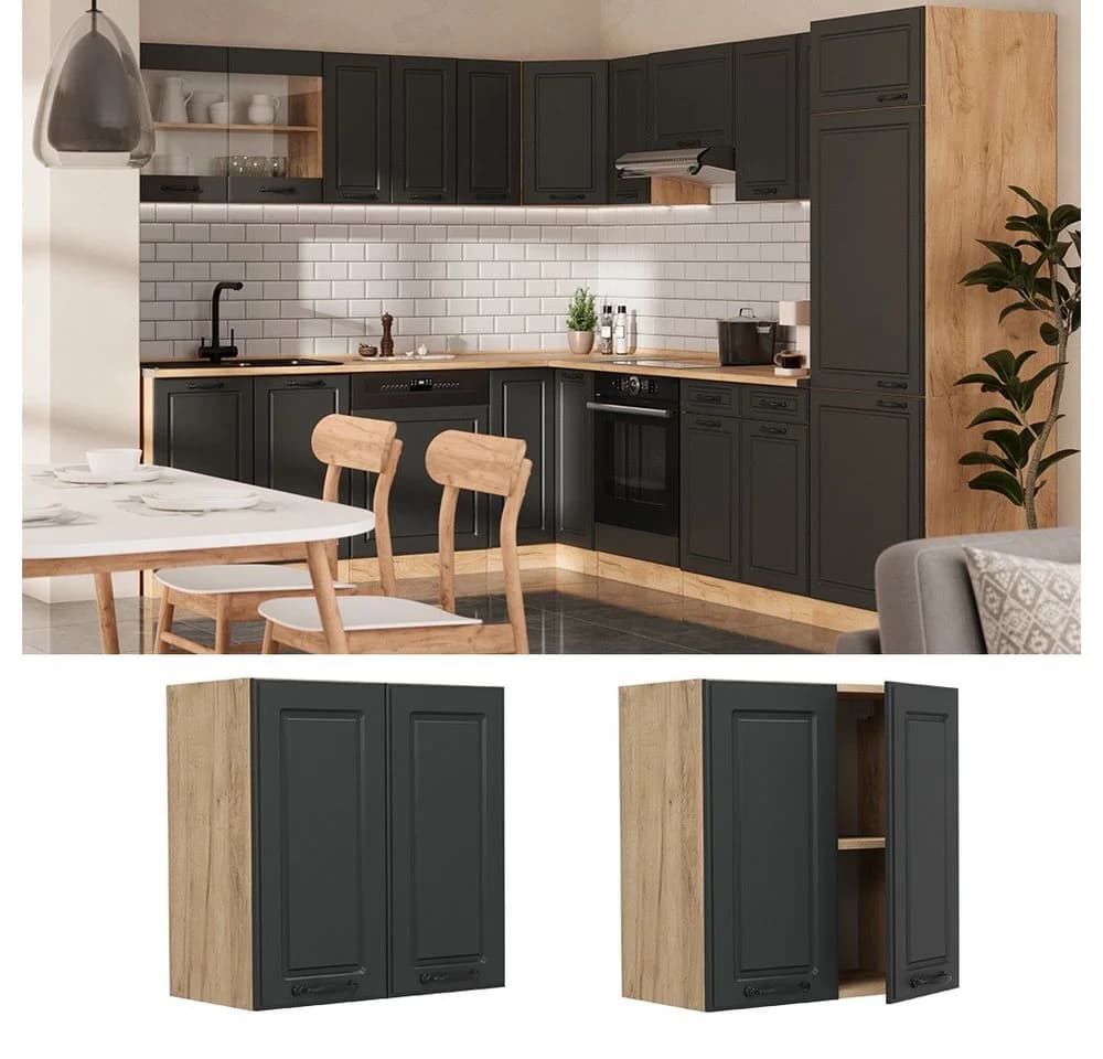 Vicco Hängeschrank R-Line Anthrazit Landhaus Goldkraft Eiche 60 cm