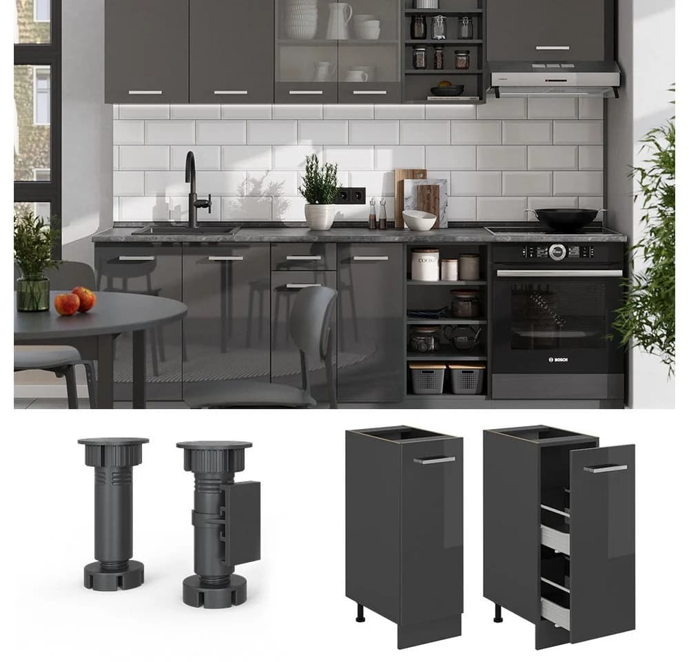 Vicco Apothekerschrank R-Line Anthrazit Hochglanz 30 cm - Bild 3