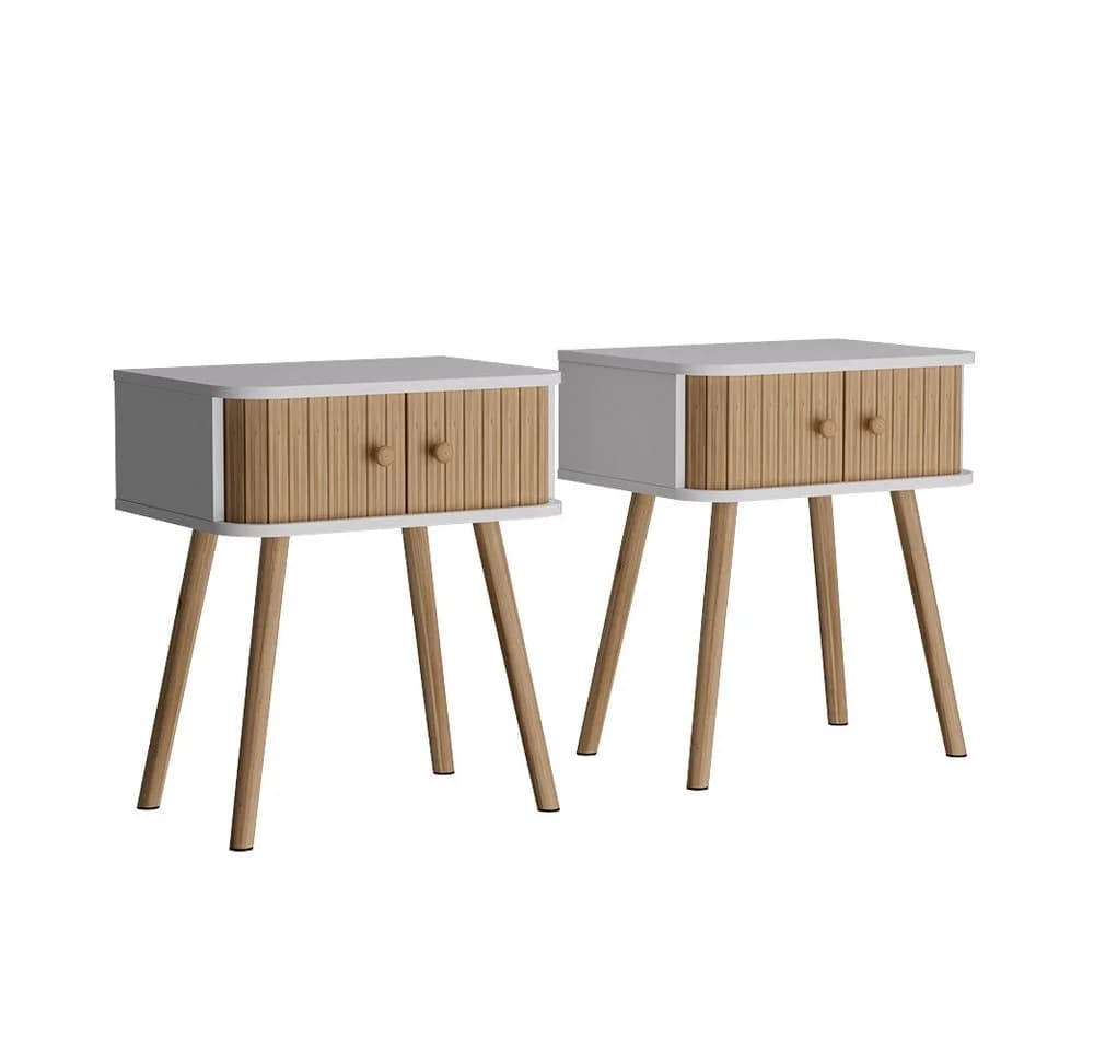 Vicco Nachtschrank Germo 2-er Set Weiß/Bambus Modern