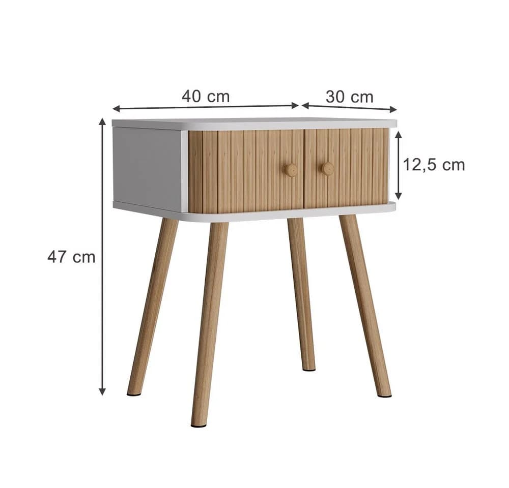 Vicco Nachtschrank Germo 2-er Set Weiß/Bambus Modern - Bild 3