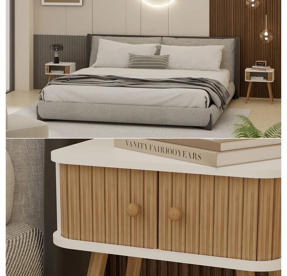 Vicco Nachtschrank Germo 2-er Set Weiß/Bambus Modern - Bild 4