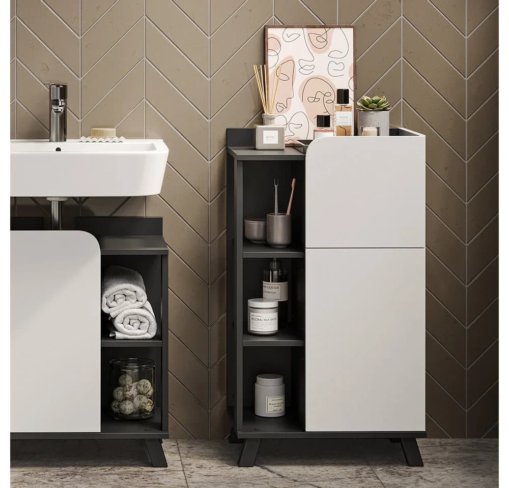 Vicco Midischrank Karen Anthrazit/Weiß mit Push-to-Open-Funktion - Bild 3