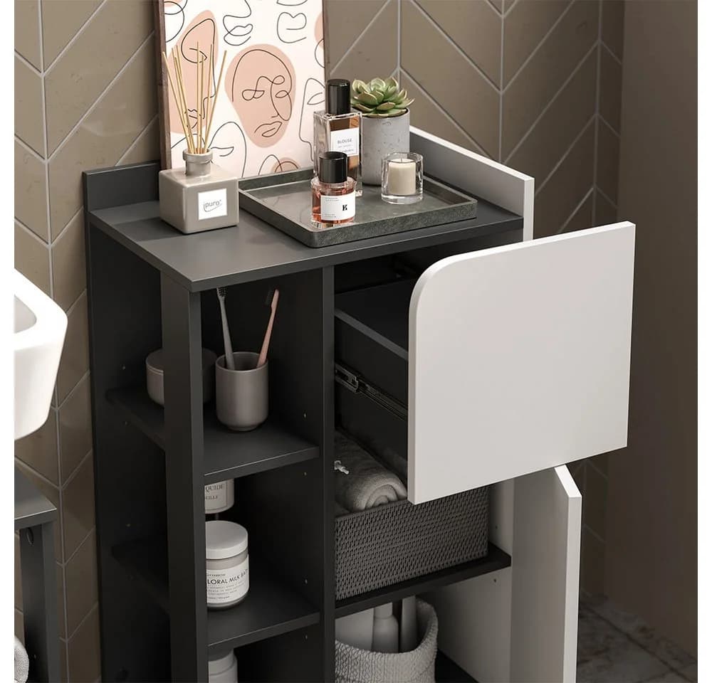 Vicco Midischrank Karen Anthrazit/Weiß mit Push-to-Open-Funktion - Bild 4