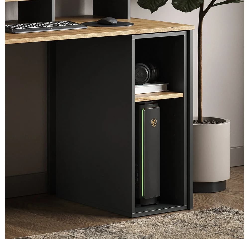 Vicco PC-Schrank Tomy Anthrazit Goldkraft Eiche 2 Fächer - Bild 4