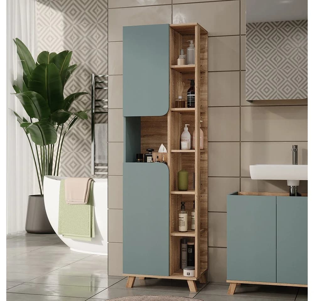 Vicco Hochschrank Karen, Sonoma/Blau, 2 Türen - Bild 3