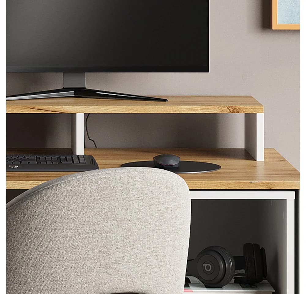 Vicco Monitorständer Tomy Weiß/Goldkraft Eiche Modern - Bild 4