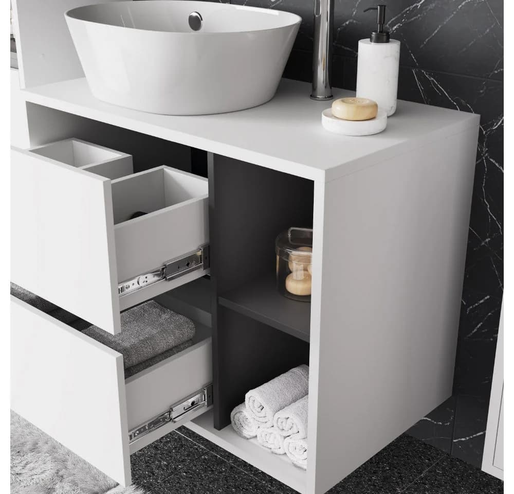 Vicco Waschbeckenunterschrank Viola Weiß/Grau mit 2 Schubladen - Bild 4