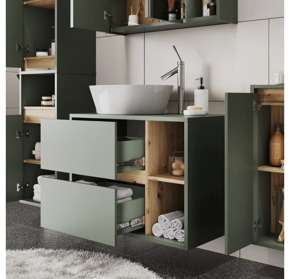 Vicco Waschbeckenunterschrank Viola Grün Modern mit 2 Schubladen - Bild 5
