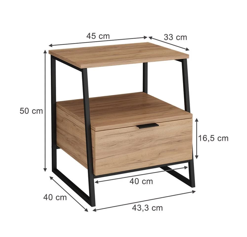 Vicco Nachtschrank Lunor Goldkraft Eiche/Schwarz 2er Set - Bild 3