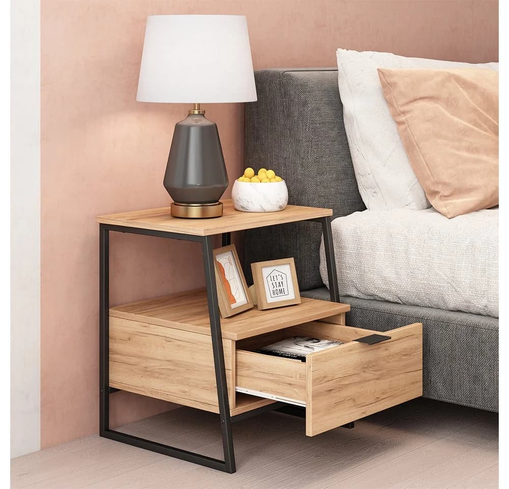 Vicco Nachtschrank Lunor Goldkraft Eiche/Schwarz 2er Set - Bild 4