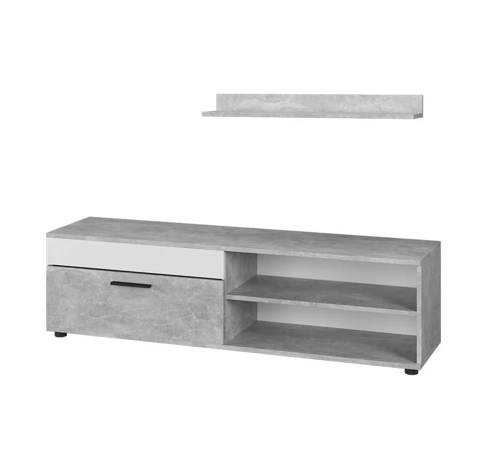Vicco Wohnwand Berno Beton/Weiß TV-Schrank mit Regal 2-teilig