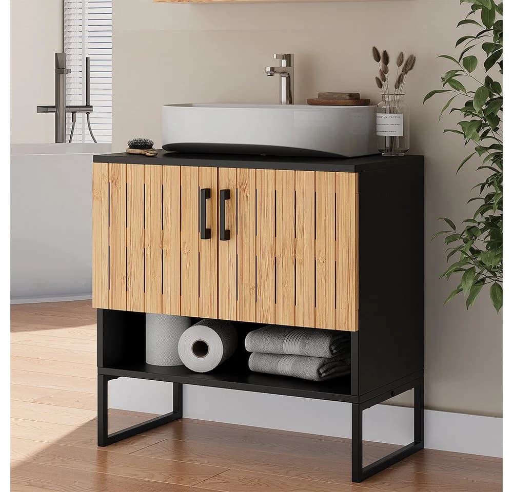 Vicco Waschbeckenunterschrank Vayra Bambus/Schwarz - Bild 3