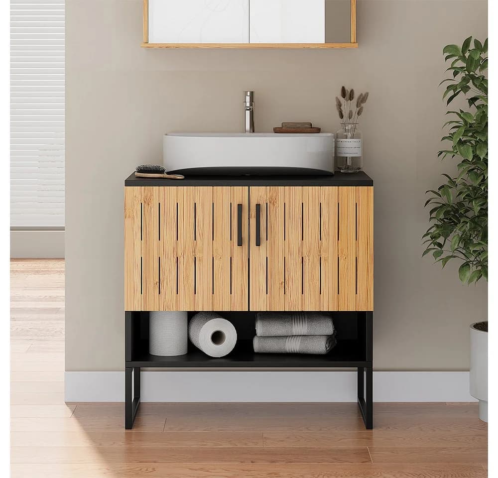 Vicco Waschbeckenunterschrank Vayra Bambus/Schwarz - Bild 5