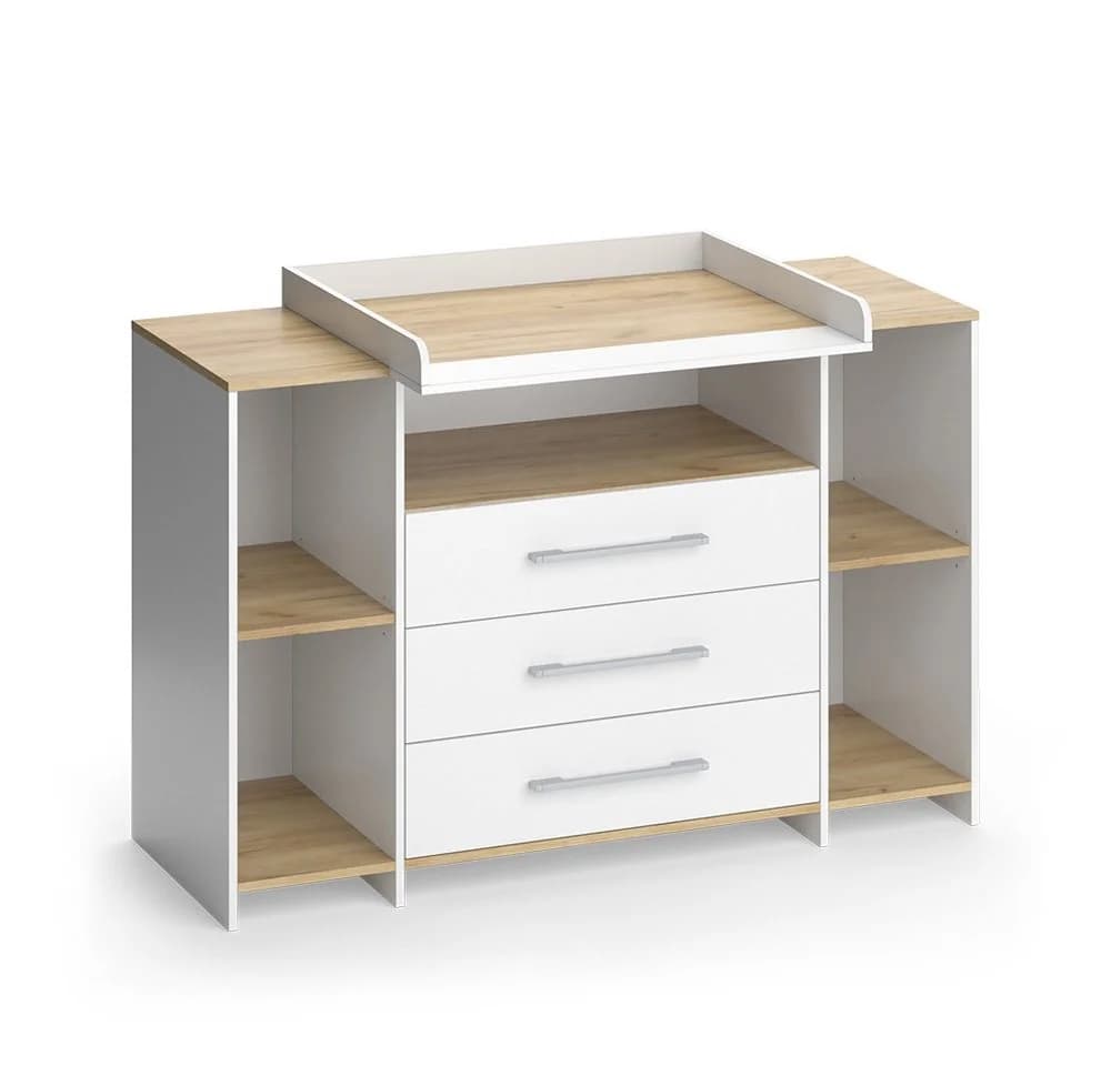 Vicco Wickelkommode Oskar Weiß/Goldkraft Eiche mit 3 Schubladen - Bild 3