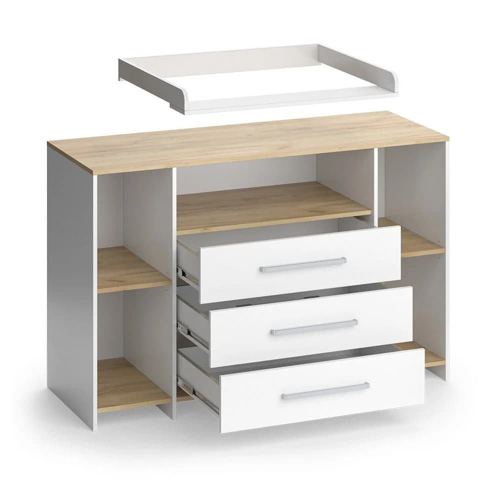 Vicco Wickelkommode Oskar Weiß/Goldkraft Eiche mit 3 Schubladen - Bild 5