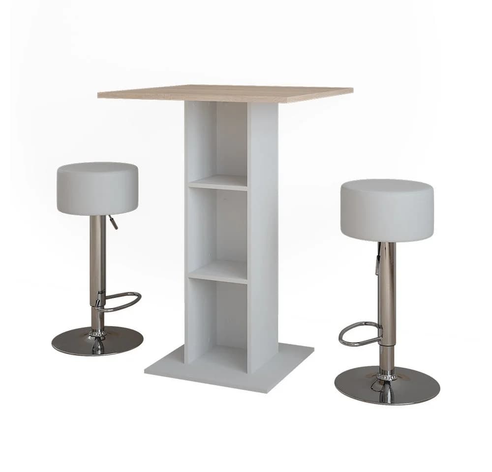 Vicco Bartisch Repose Weiß/Sonoma mit 2 Barhockern