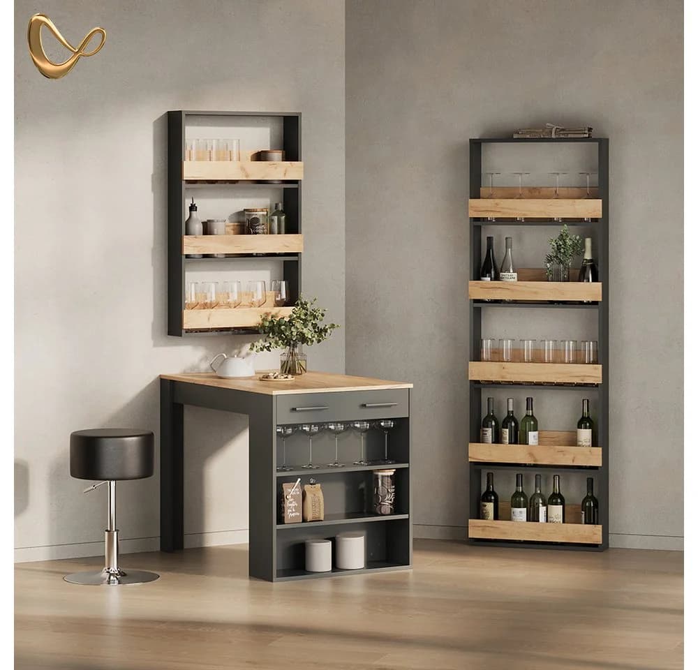 Livinity® Bartisch Regusa Anthrazit/Goldkraft Eiche
