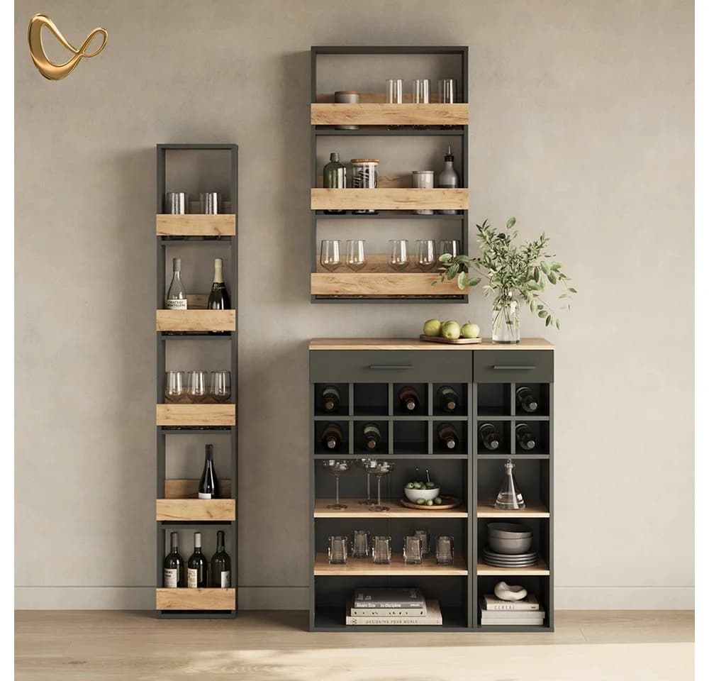 Livinity® Weinregal Regusa Goldkraft Eiche/Anthrazit 1-tlg.