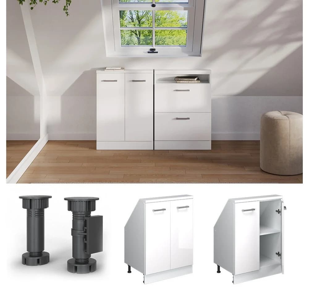 Vicco Dachschrägenschrank Rion Weiß Hochglanz