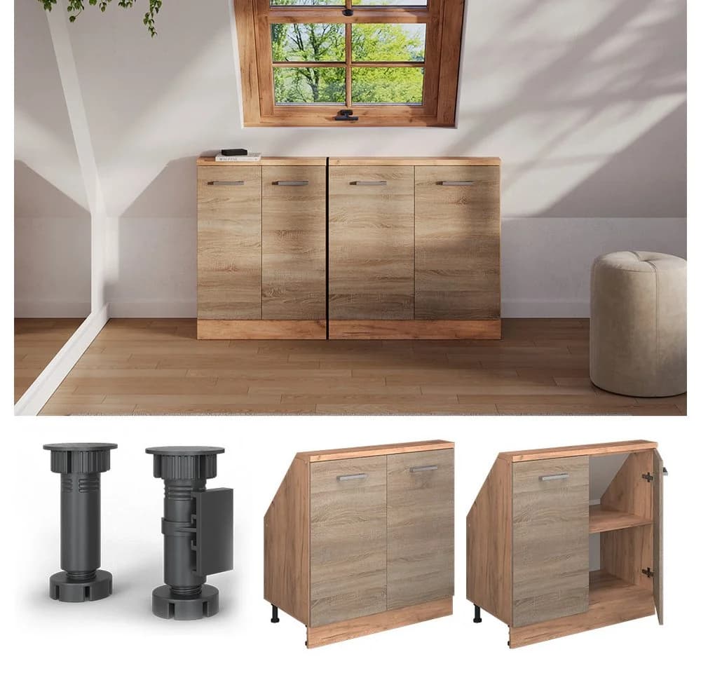 Vicco Kommode Rion Dachschrägenschrank 2 Türen Sonoma/Goldkraft Eiche - Bild 5