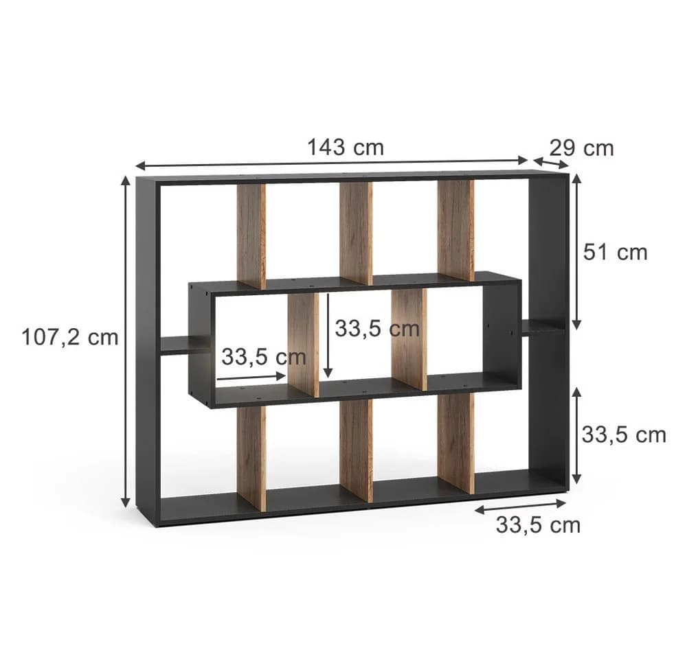 Vicco Raumteiler Anthrazit/Goldkraft Eiche 11 Regale - Bild 3