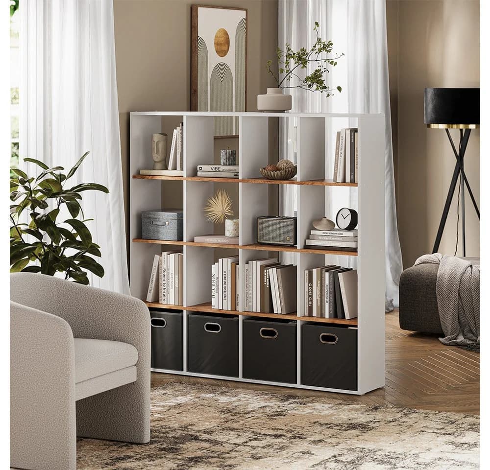 Vicco Raumteiler Karree Weiß/Goldkraft Eiche 16 Ablagen - Bild 4