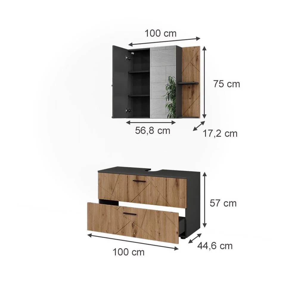 Vicco Badmöbel-Set Irma 2-teilig Anthrazit/Artisan