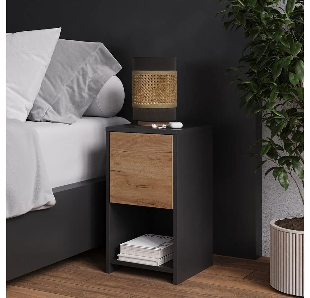 Vicco Nachtschrank Evo Anthrazit/Goldkraft Eiche 30 x 55 cm mit Schublade - Bild 2
