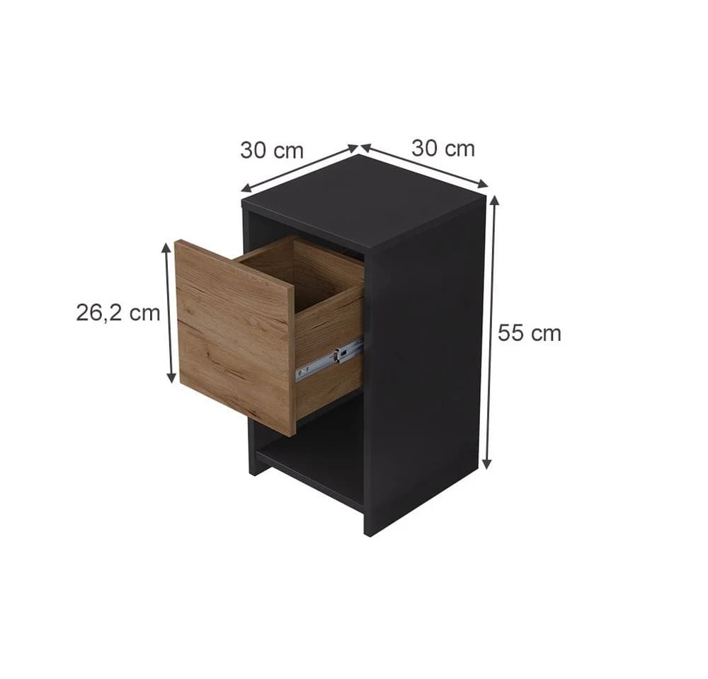 Vicco Nachtschrank Evo Anthrazit/Goldkraft Eiche 30 x 55 cm mit Schublade - Bild 3